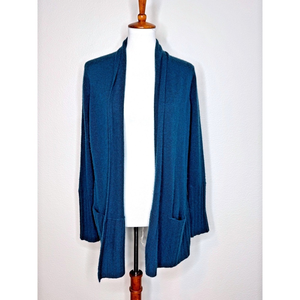 AQUA Cashmere Open Front Cardigan Sweater SM‎ Blue Hip Length Minimalist